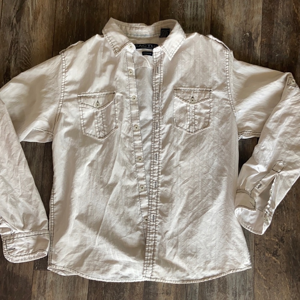 Cactus white button long sleeved